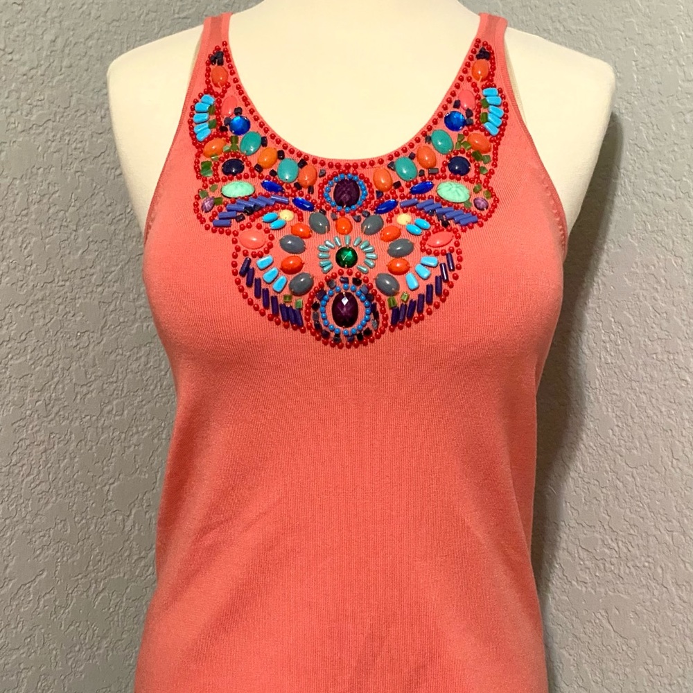 Boho Women’s Sleeveless Top Embroidered With Rhinestones Size S New